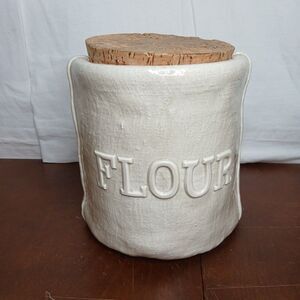 Fitz and Floyd Large Ceramic Burlap Sack Canister Flour With Corked Lid Vintage